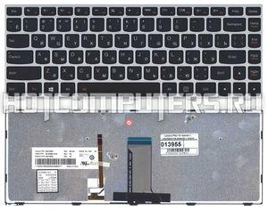 Клавиатура для ноутбука Lenovo Flex 14 G40-30 G40-70 черная с серебристой рамкой с подсветкой